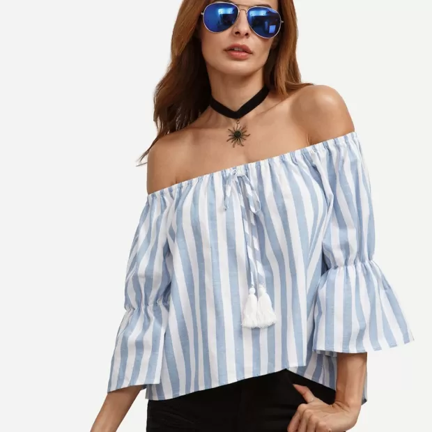 diy blusa de tiras con manga y hombro descubierto striped blouse with sleeve and open shoulder